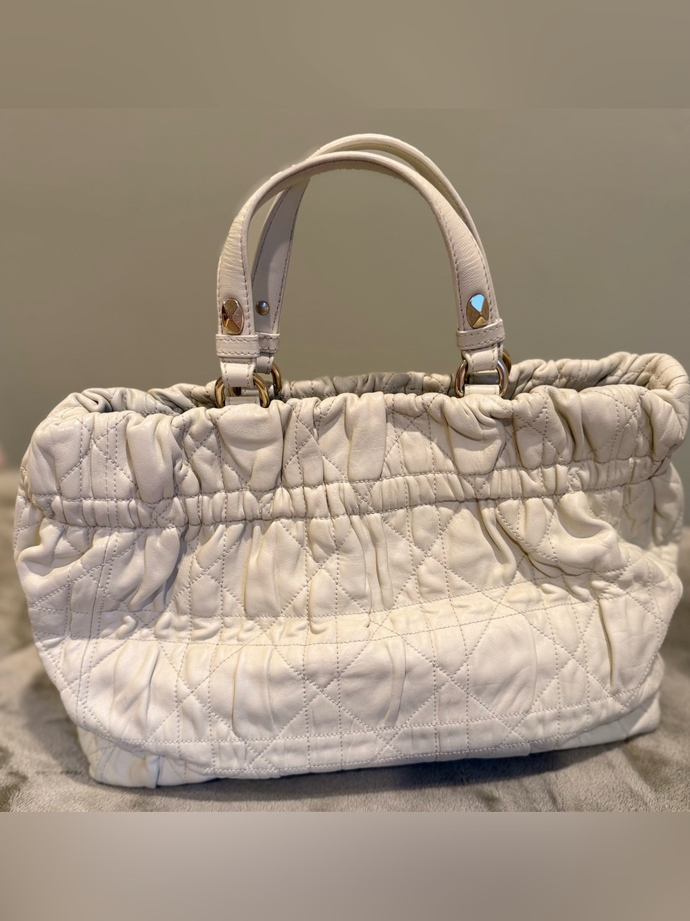 IMMACULATE Christian Dior Cream Cannage Delices Gaufre Lambskin Tote+COA